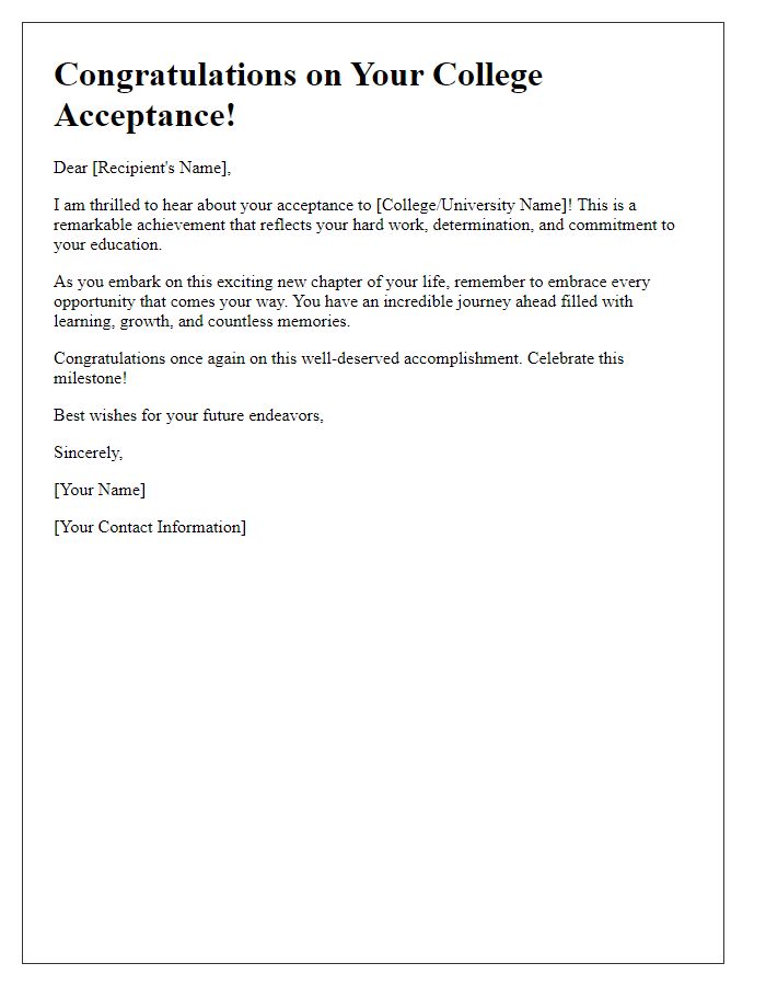 Letter template of congratulations for college acceptance