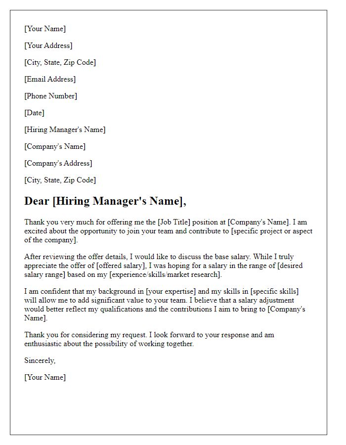 Letter template of job offer acceptance with negotiation.