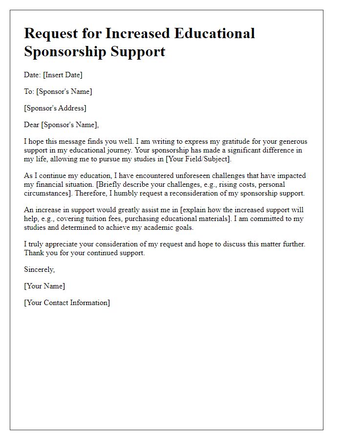 Letter template of appeal for increased educational sponsorship support