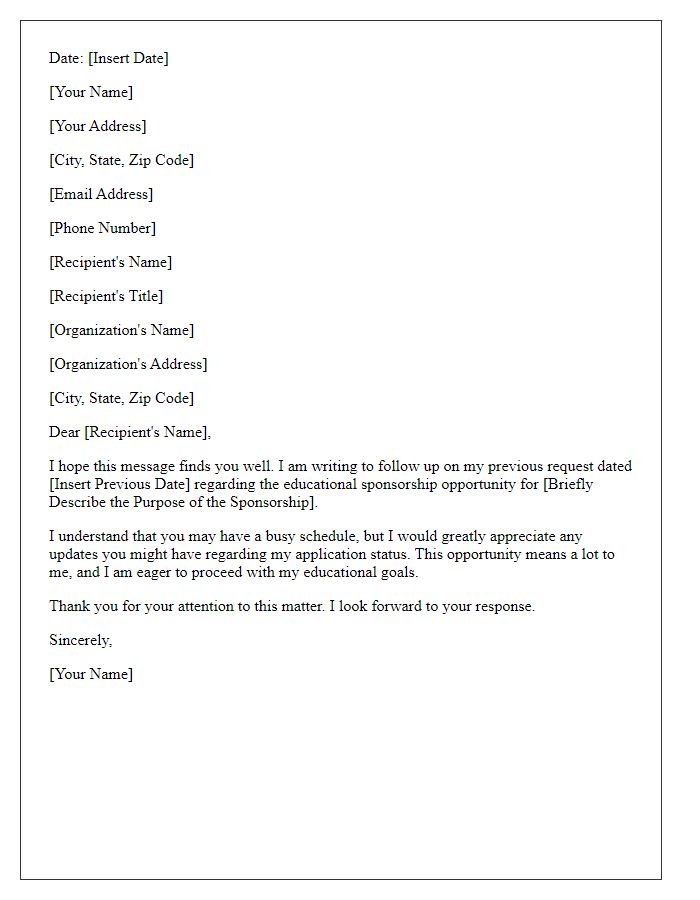 Letter template of follow-up on educational sponsorship request