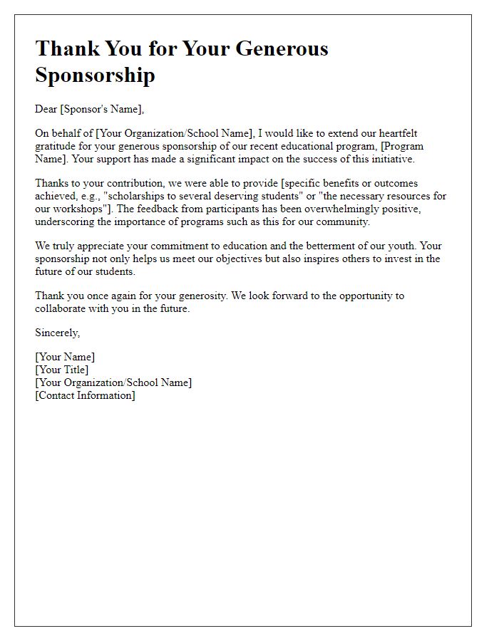 Letter template of thank you for educational program sponsorship