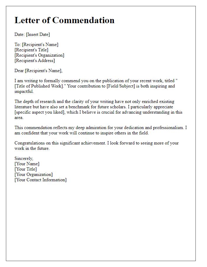 Letter template of commendation for your published work.