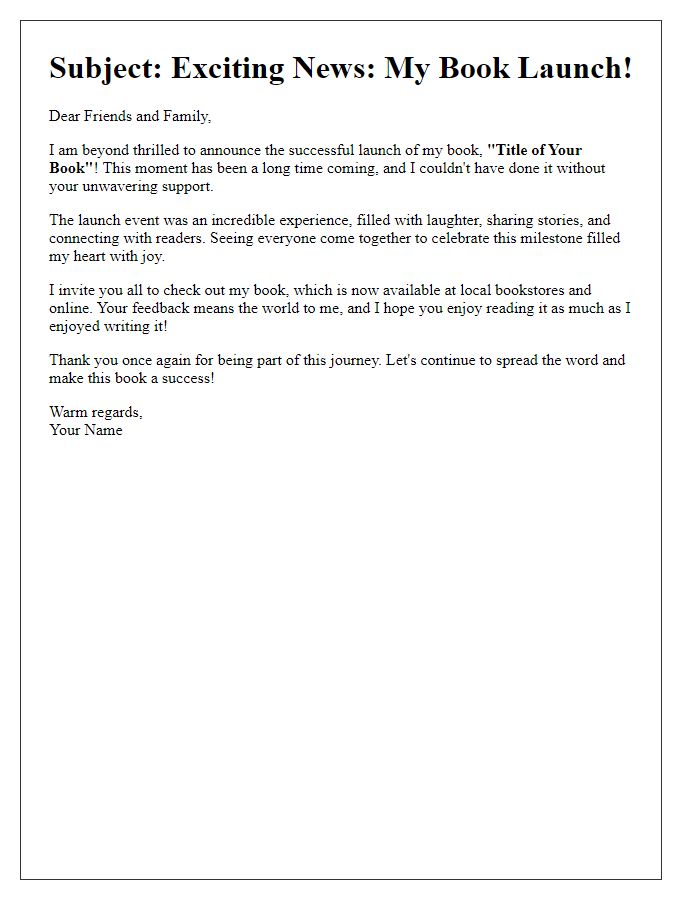 Letter template of excitement for your successful book launch.