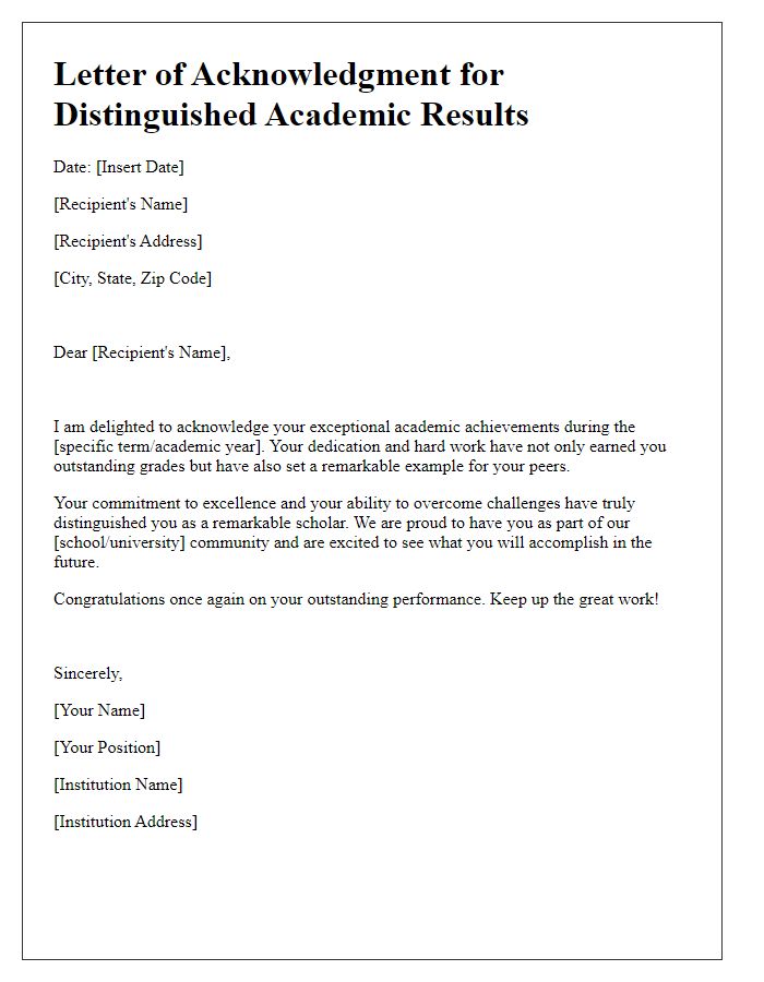 Letter template of acknowledgment for distinguished academic results