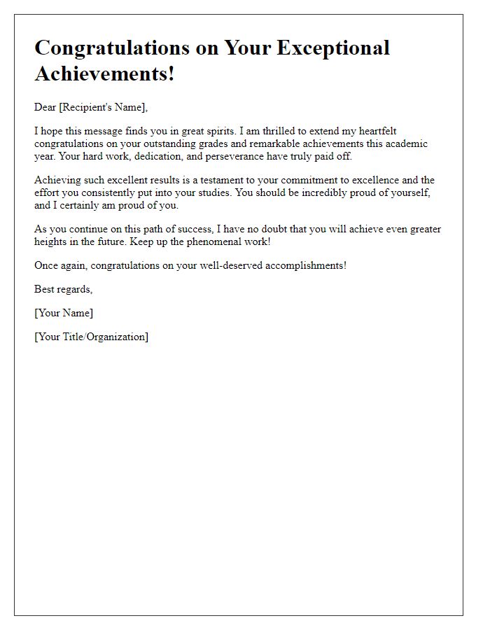 Letter template of congratulations on exceptional grades and achievements