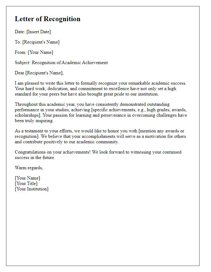 Letter template of recognition for remarkable academic success