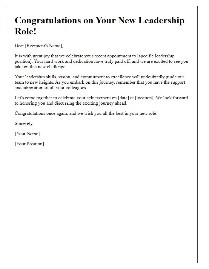 Letter template of celebration for your new leadership responsibilities.