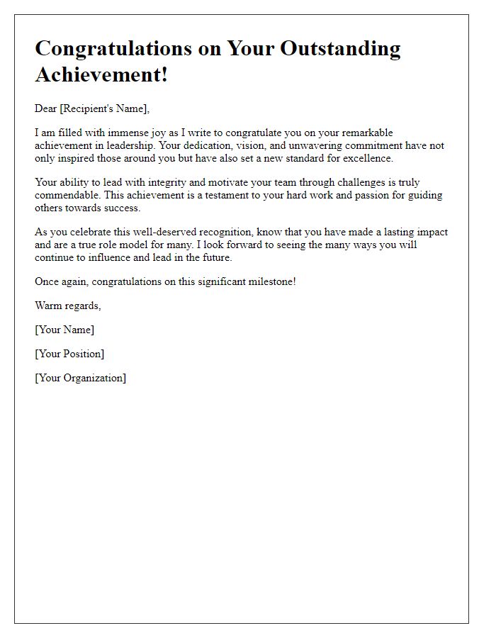 Letter template of joy for your remarkable achievement in leadership.