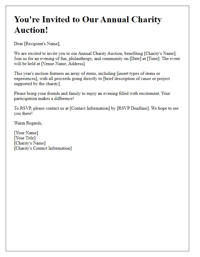 Letter template of a charity auction invitation