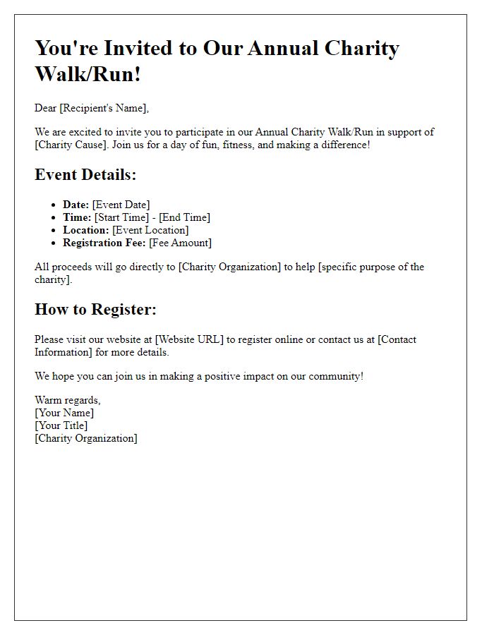 Letter template of a charity walk/run invitation