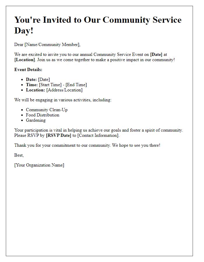 Letter template of a community service event invitation