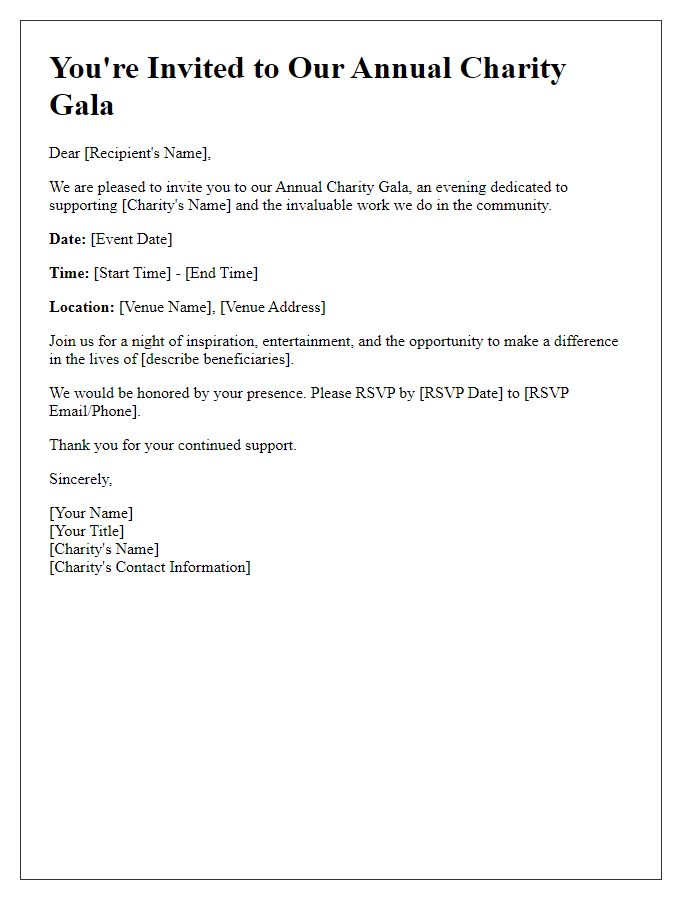 Letter template of a formal charitable event invitation