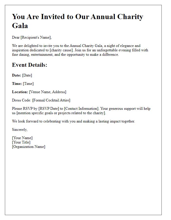 Letter template of a gala invitation for charity