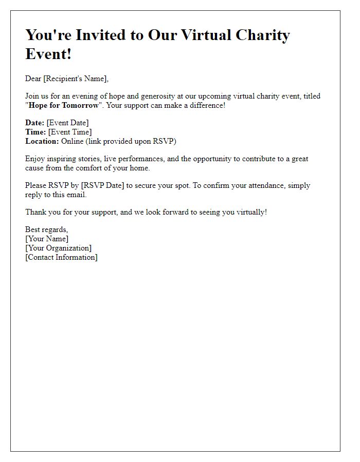 Letter template of a virtual charity event invitation