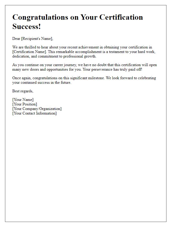 Letter template of Congrats on Your Certification Success