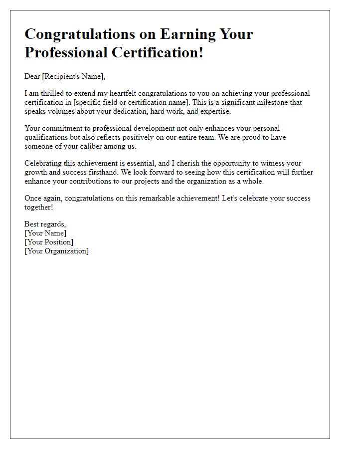 Letter template of Kudos on Earning Your Professional Certification