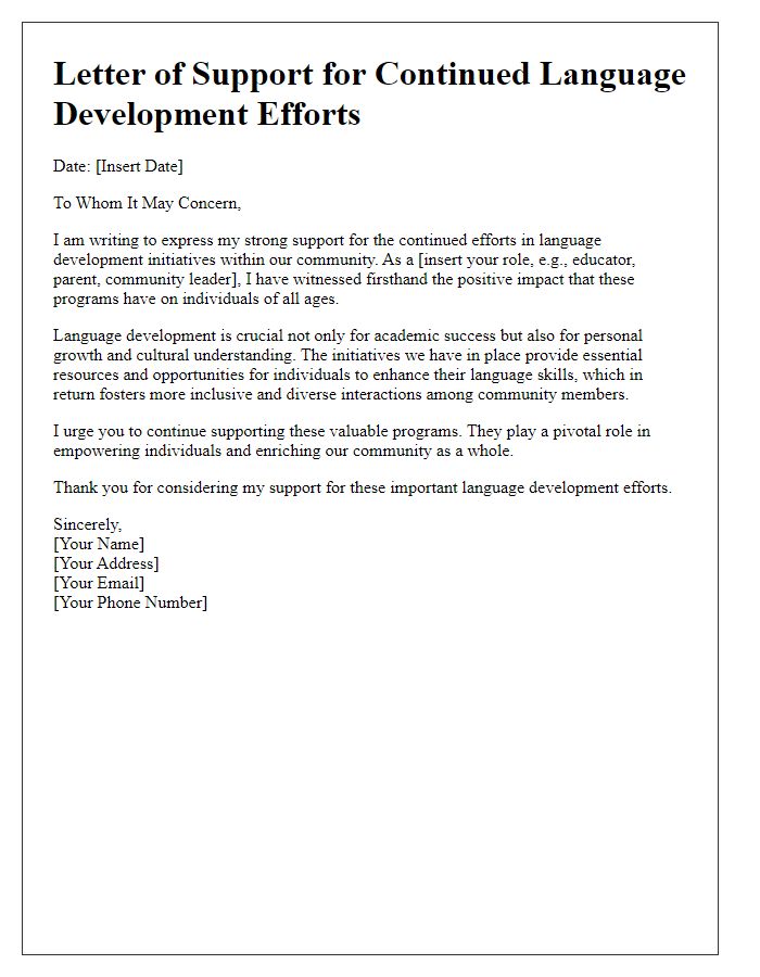 Letter template of support for continued language development efforts.