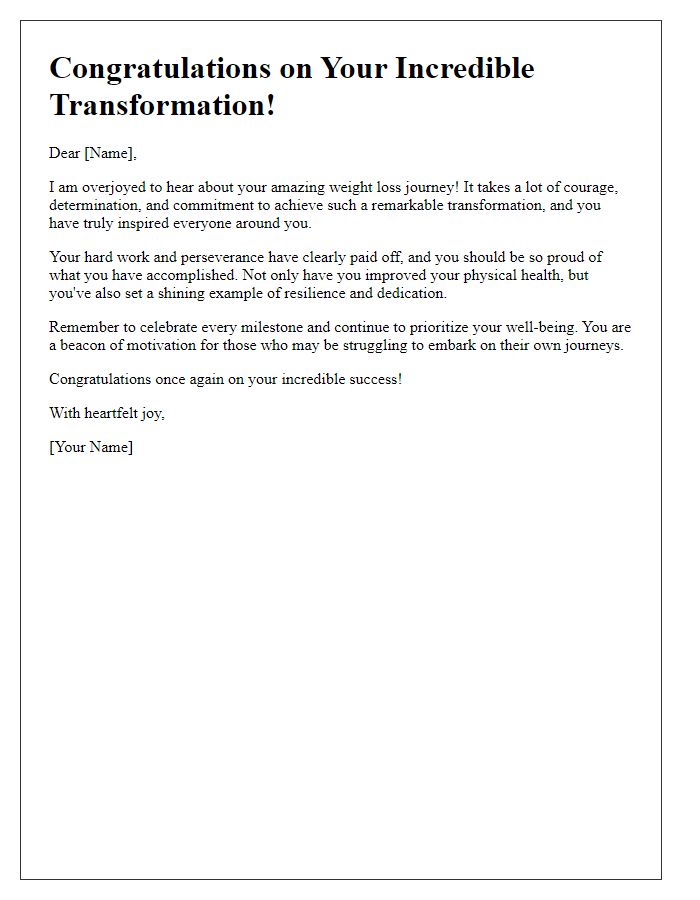 Letter template of joy for your incredible weight loss transformation.