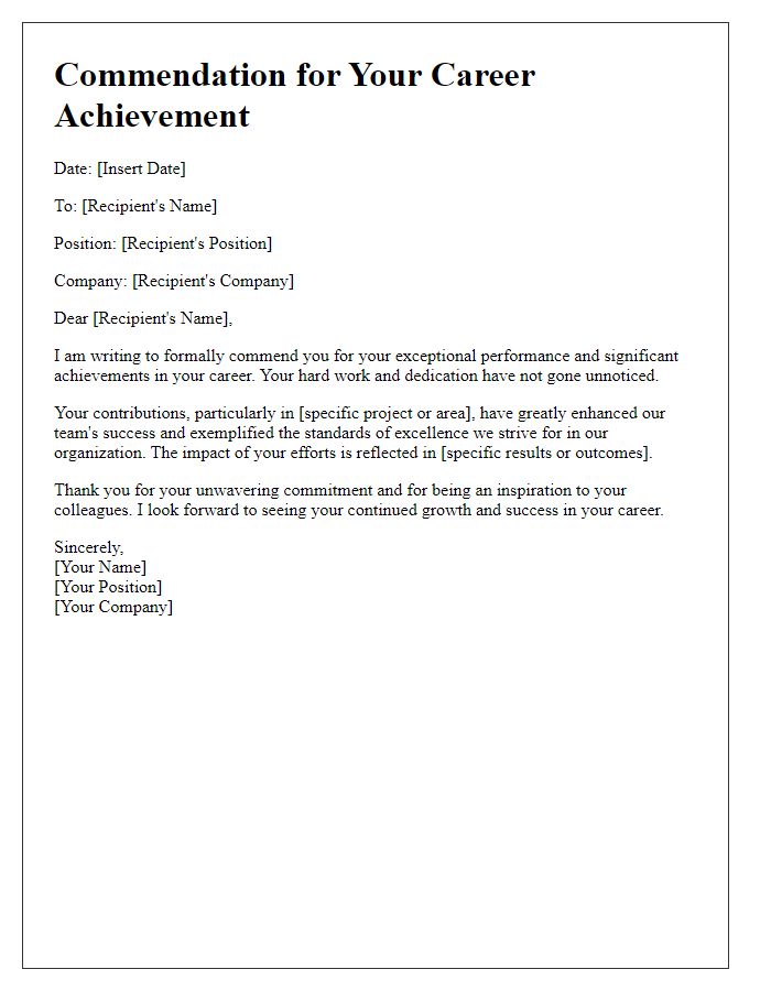 Letter template of Commendations for Your Career Achievement