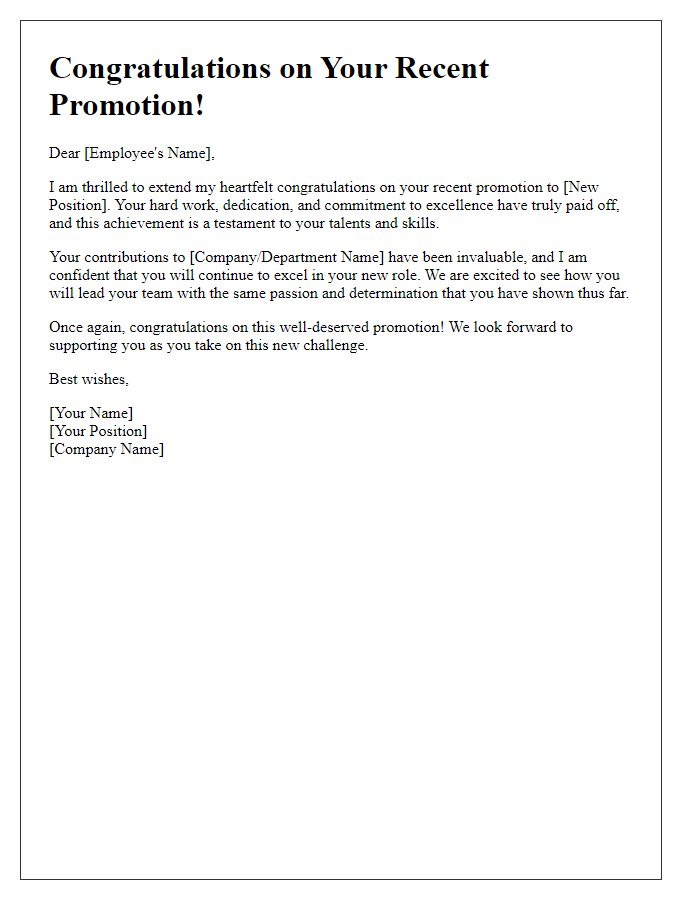 Letter template of Congratulations on Your Recent Promotion