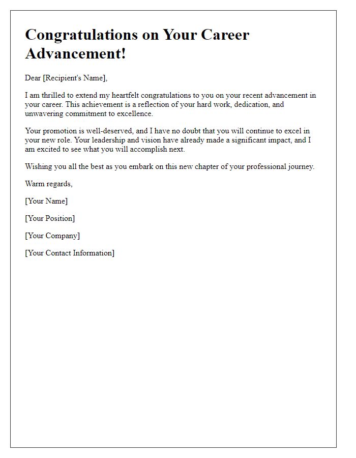 Letter template of Felicitations on Your Advancement in Career