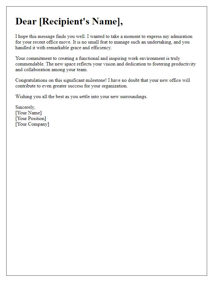 Letter template of admiration for your successful office move.