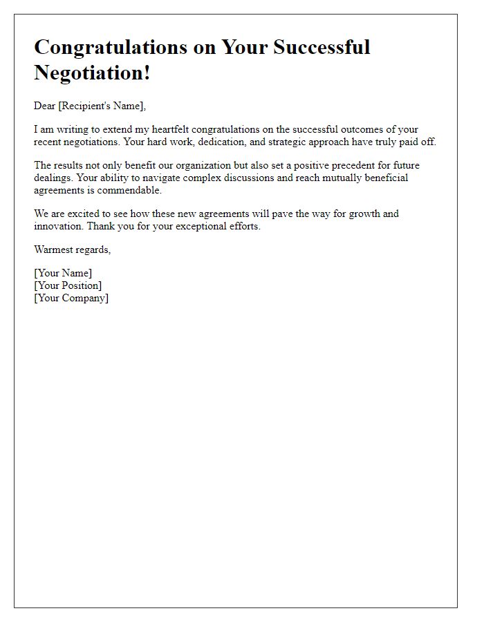 Letter template of congratulations on successful negotiation outcomes.