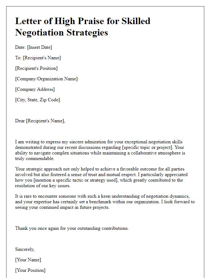 Letter template of high praise for skilled negotiation strategies.