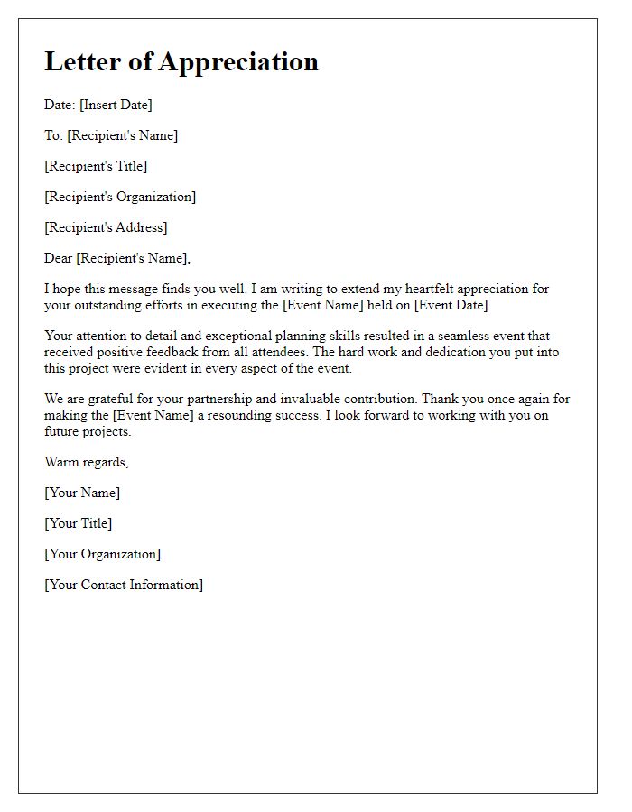 Letter template of appreciation for successful event execution