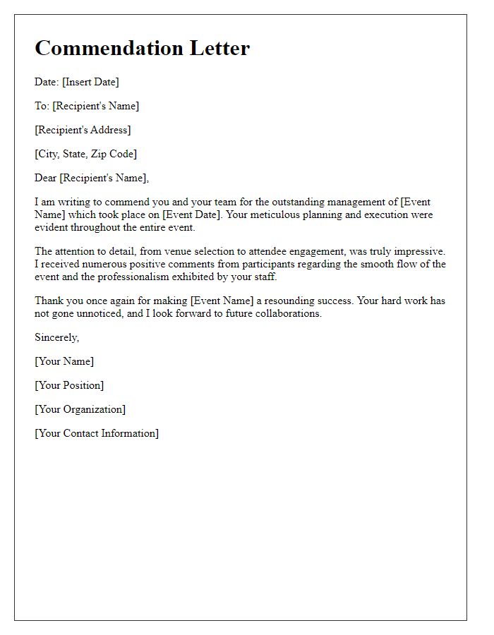 Letter template of commendation for flawless event management