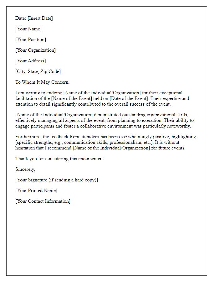 Letter template of endorsement for exceptional event facilitation