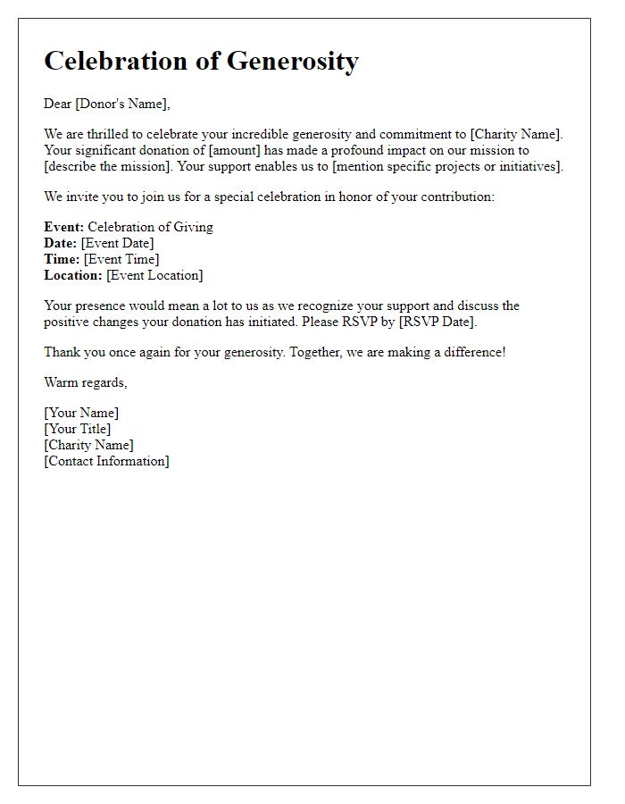 Letter template of celebration for your significant donation to charity.