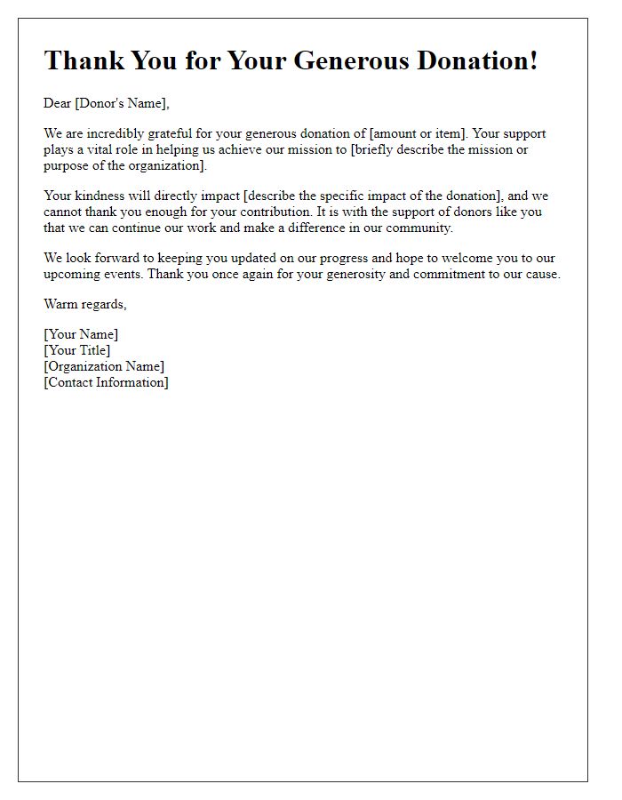 Letter template of gratitude for your generous charitable donation.