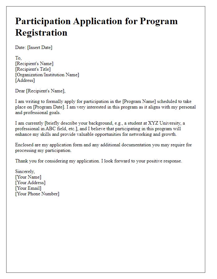 Letter template of participation application for program registration