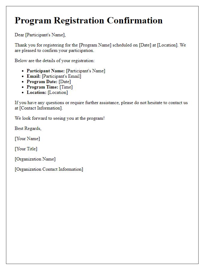 Letter template of program registration for participation confirmation