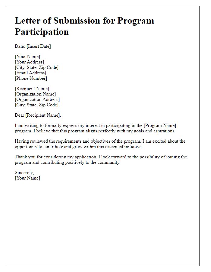 Letter template of submission for program participation