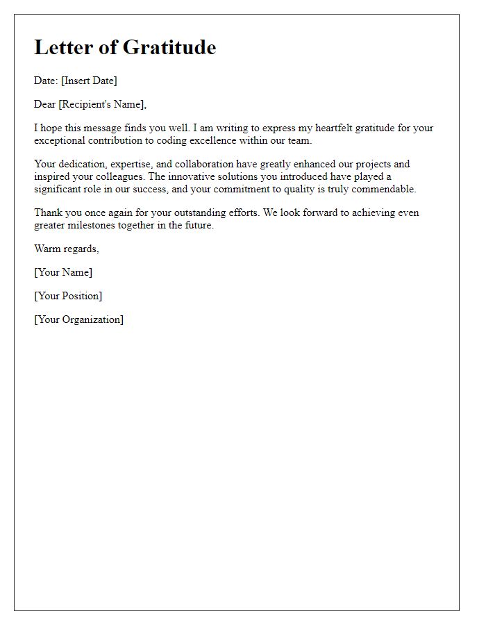 Letter template of gratitude for contributing to coding excellence.