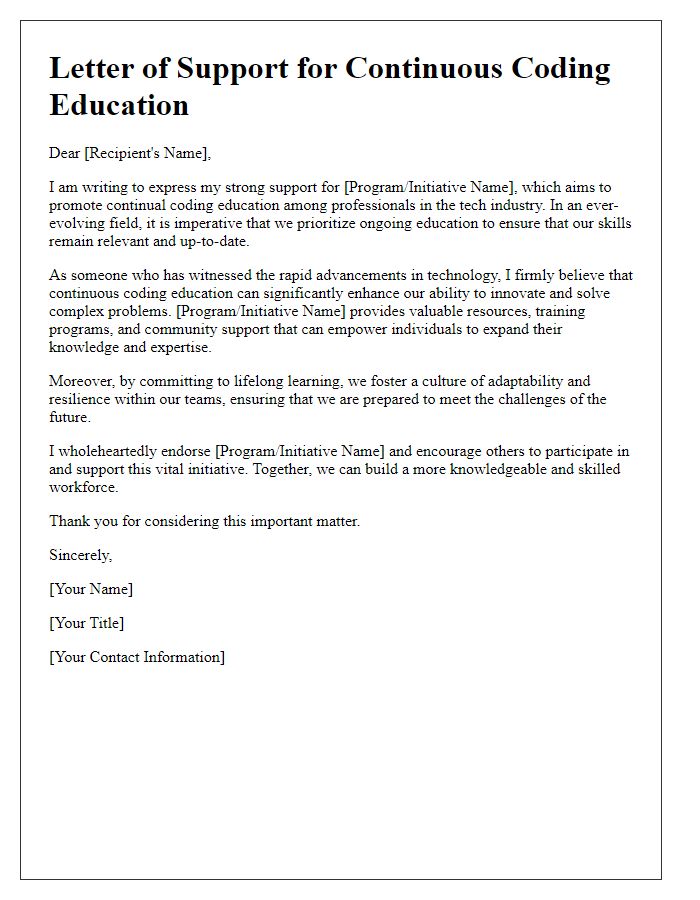 Letter template of support for continual coding education.