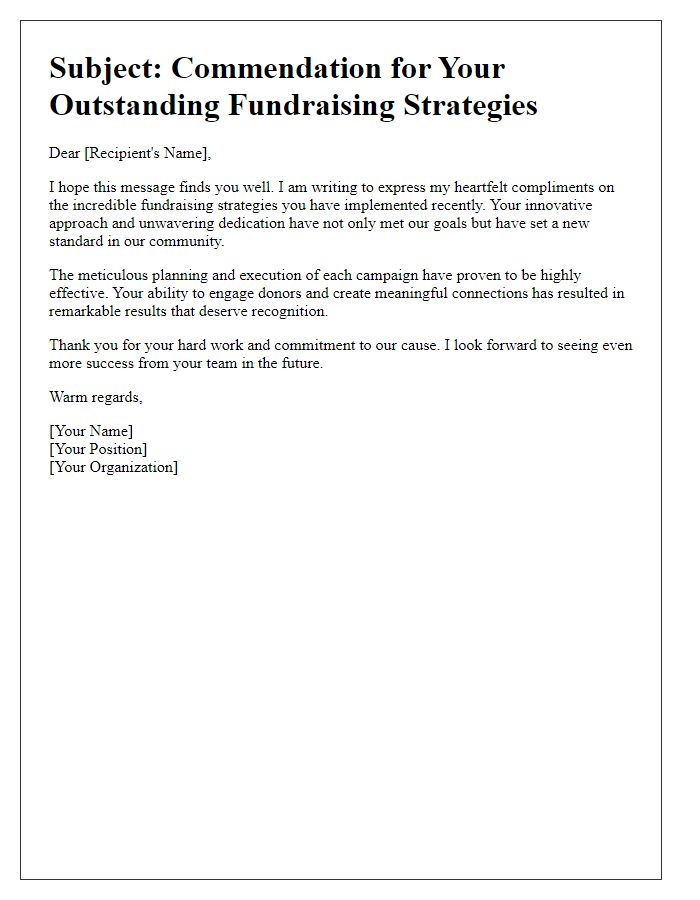 Letter template of compliments on efficient fundraising strategies.