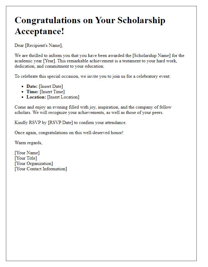 Letter template of celebration for scholarship acceptance