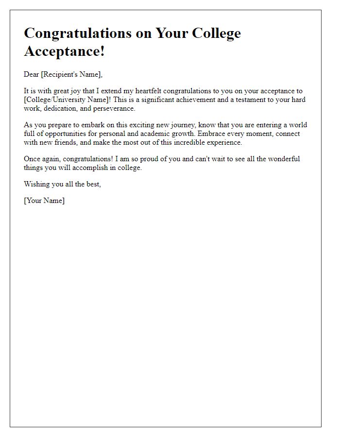 Letter template of congratulations for college acceptance