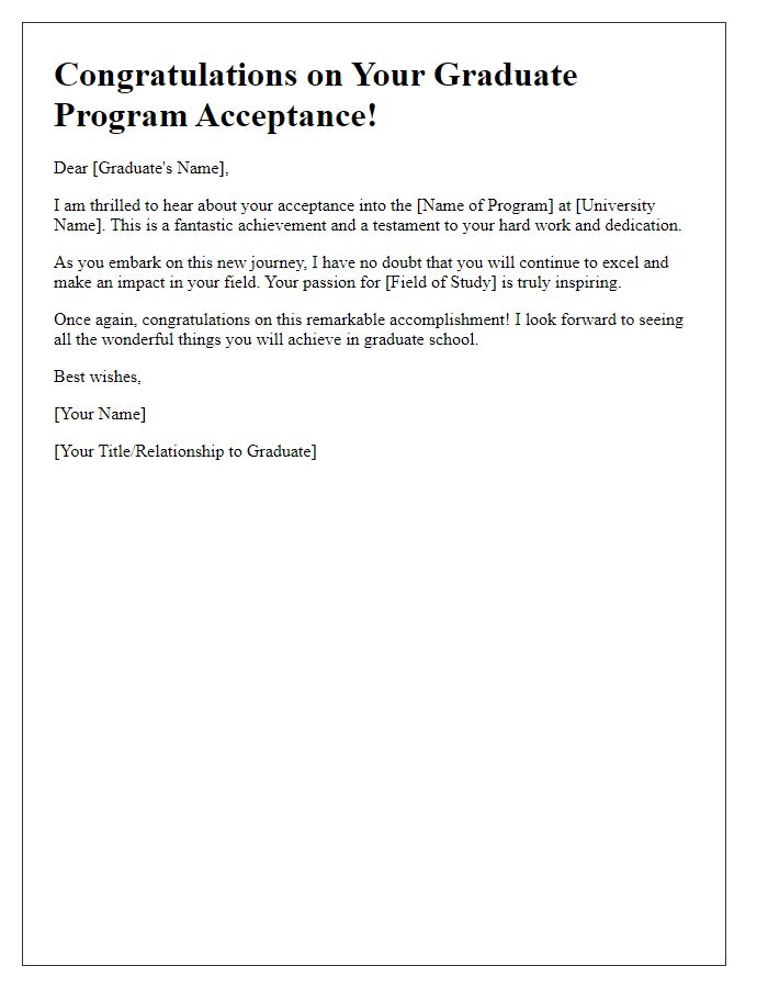 Letter template of congratulations on graduate program acceptance