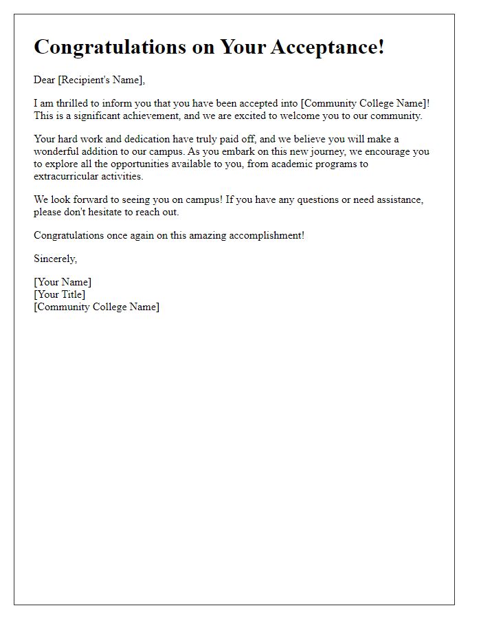 Letter template of elation for community college acceptance