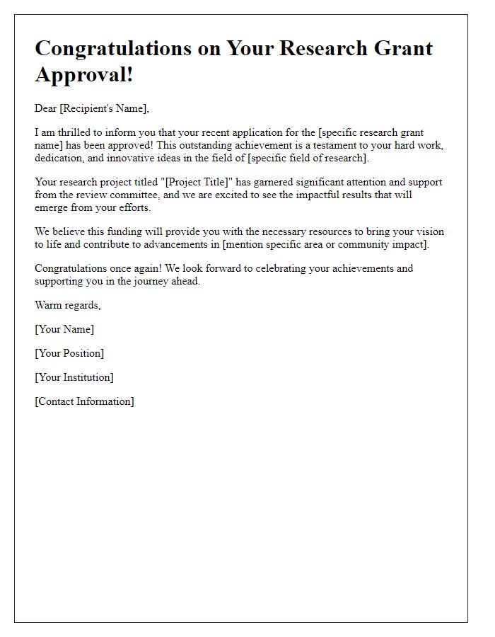 Letter template of joy for your recent research grant approval