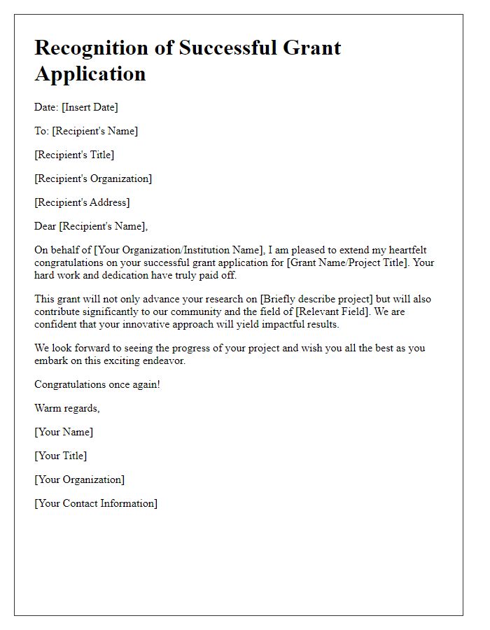 Letter template of recognition for your successful grant application