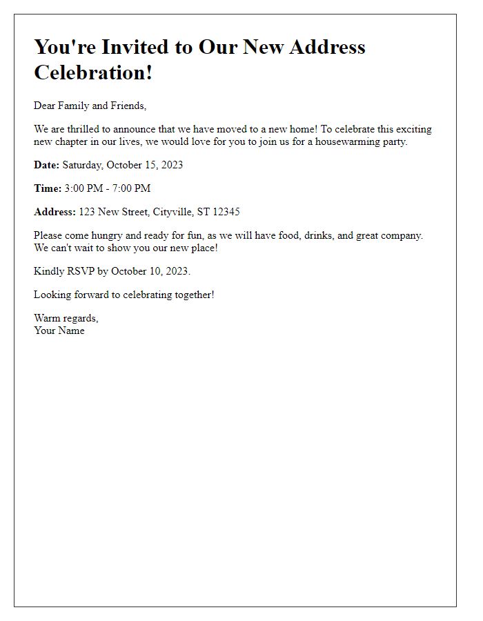 Letter template of celebration for your new address.