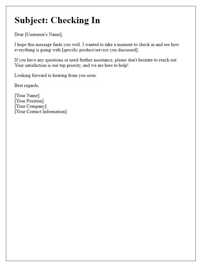 Letter template of checking in with potential customer