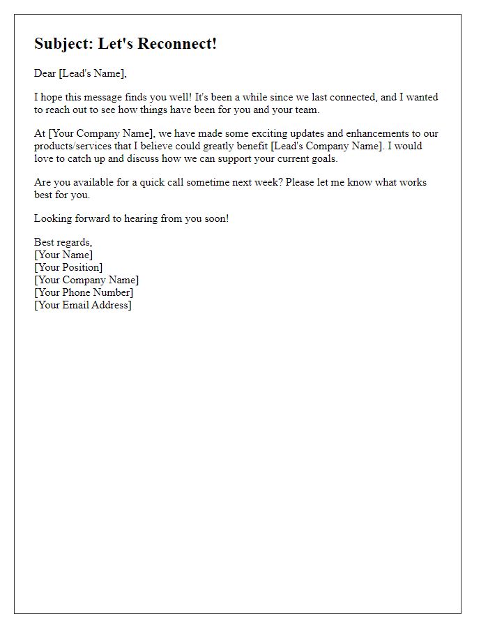 Letter template of reconnecting with a sales lead