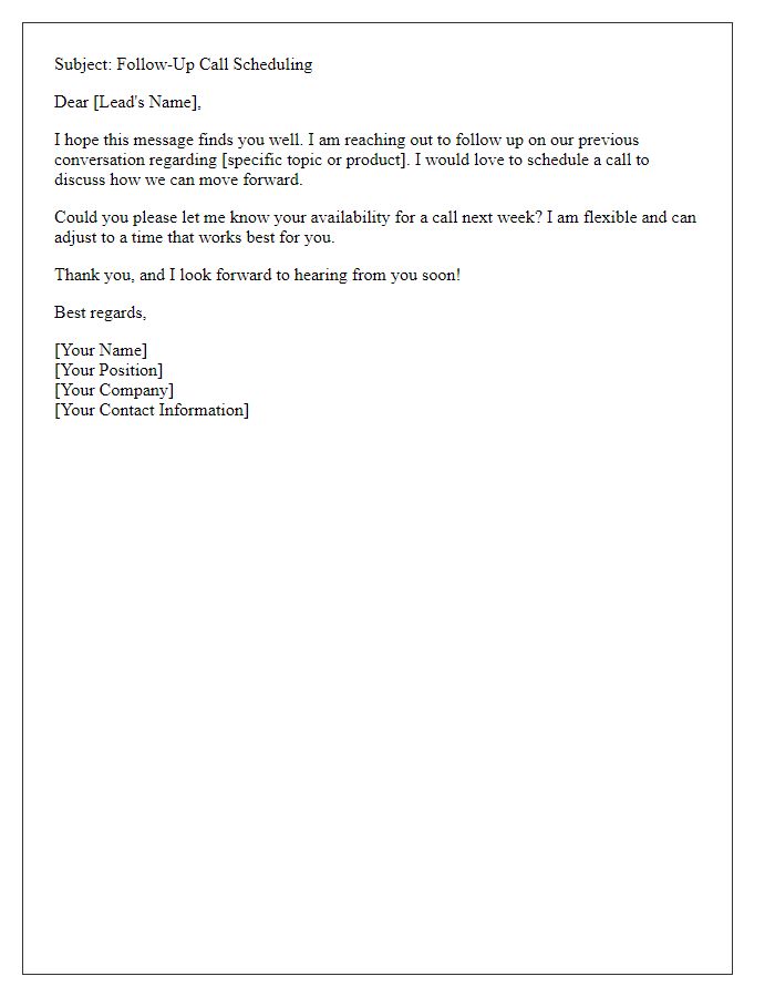 Letter template of scheduling a follow-up call with sales lead