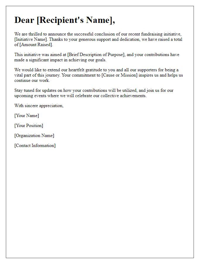 Letter template of concluding fundraising initiative